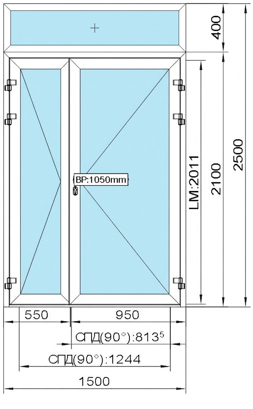 2 500 (H) x 1 500 (B) мм Дверь