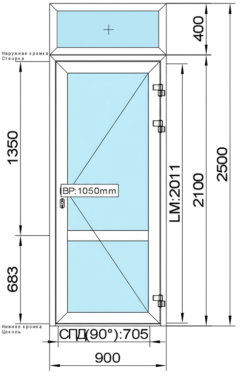 2 500 (H) x 900 (B) мм Дверь