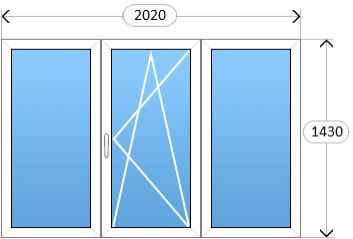 Трехстворчатое окно Rehau