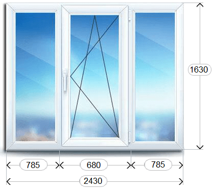 Кашированное окно состоит из 3-х частей, в центре одна створка поворотно – откидная, по бокам глухие части