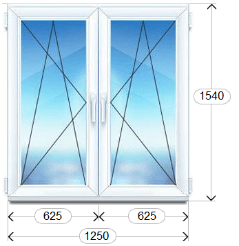 Кашированное окно: обе створки поворотно - откидные